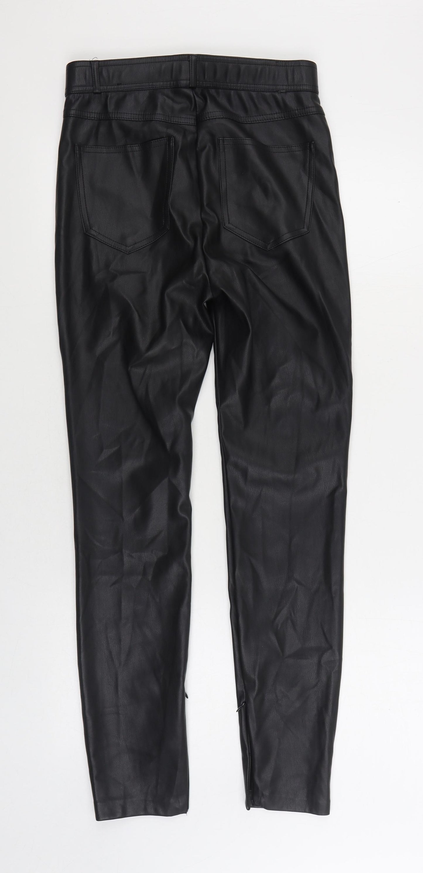 Zara Womens Black Polyurethane Trousers Size M L29 in Regular Zip - Faux Leather