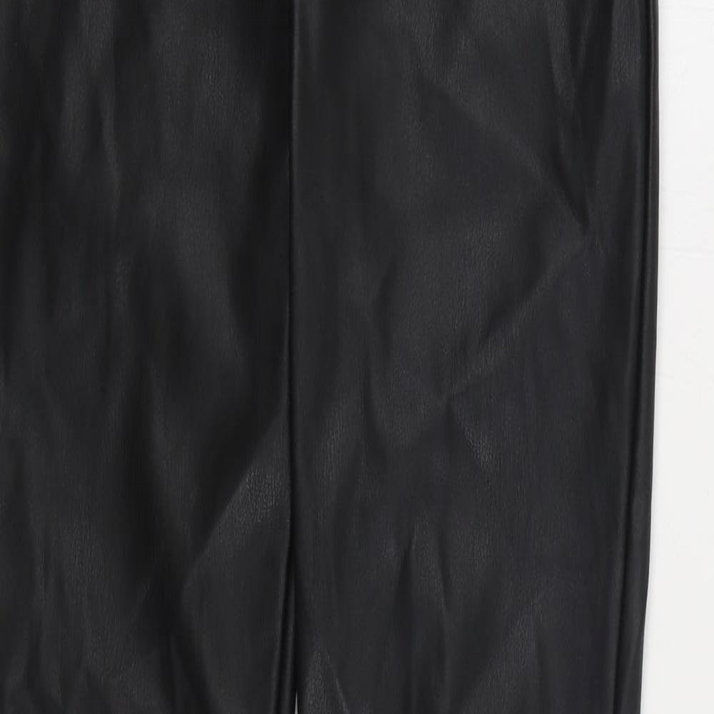 Zara Womens Black Polyurethane Trousers Size M L29 in Regular Zip - Faux Leather