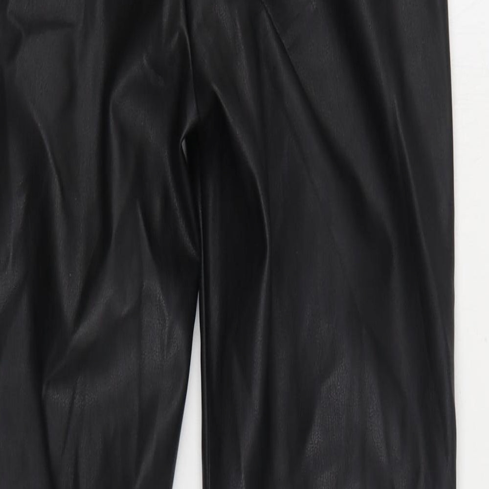 Zara Womens Black Polyurethane Trousers Size M L29 in Regular Zip - Faux Leather