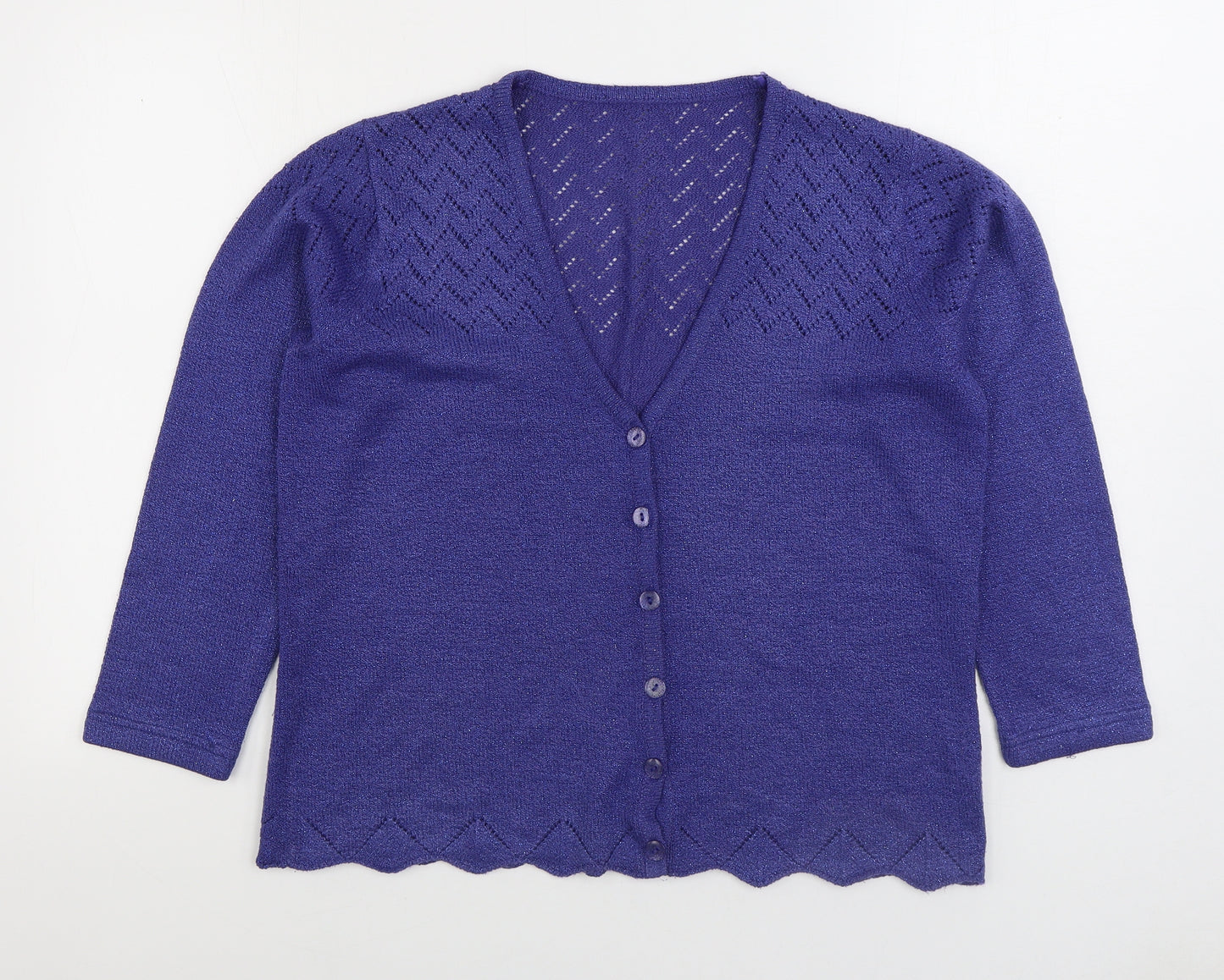 Bonmarché Womens Blue V-Neck Acrylic Cardigan Jumper Size M