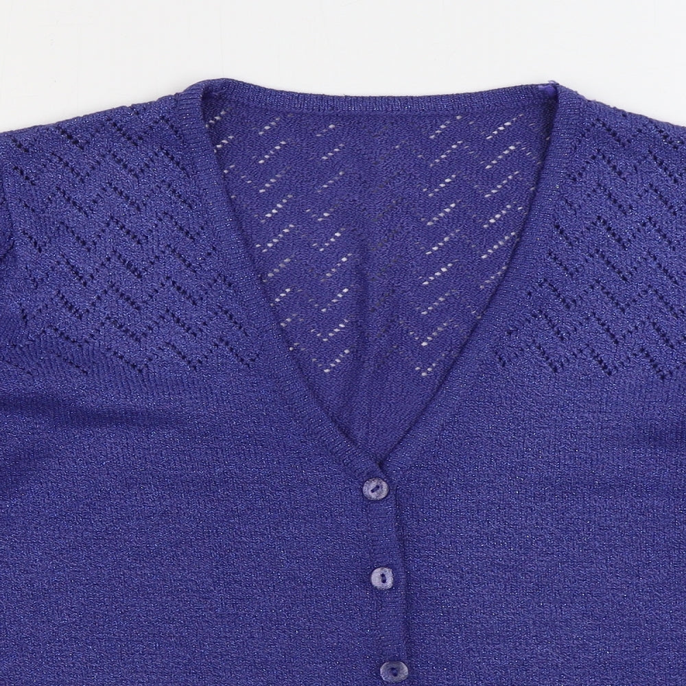 Bonmarché Womens Blue V-Neck Acrylic Cardigan Jumper Size M
