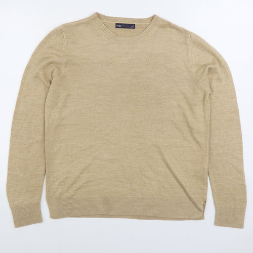 Marks and Spencer Womens Beige Round Neck Acrylic Pullover Jumper Size 14