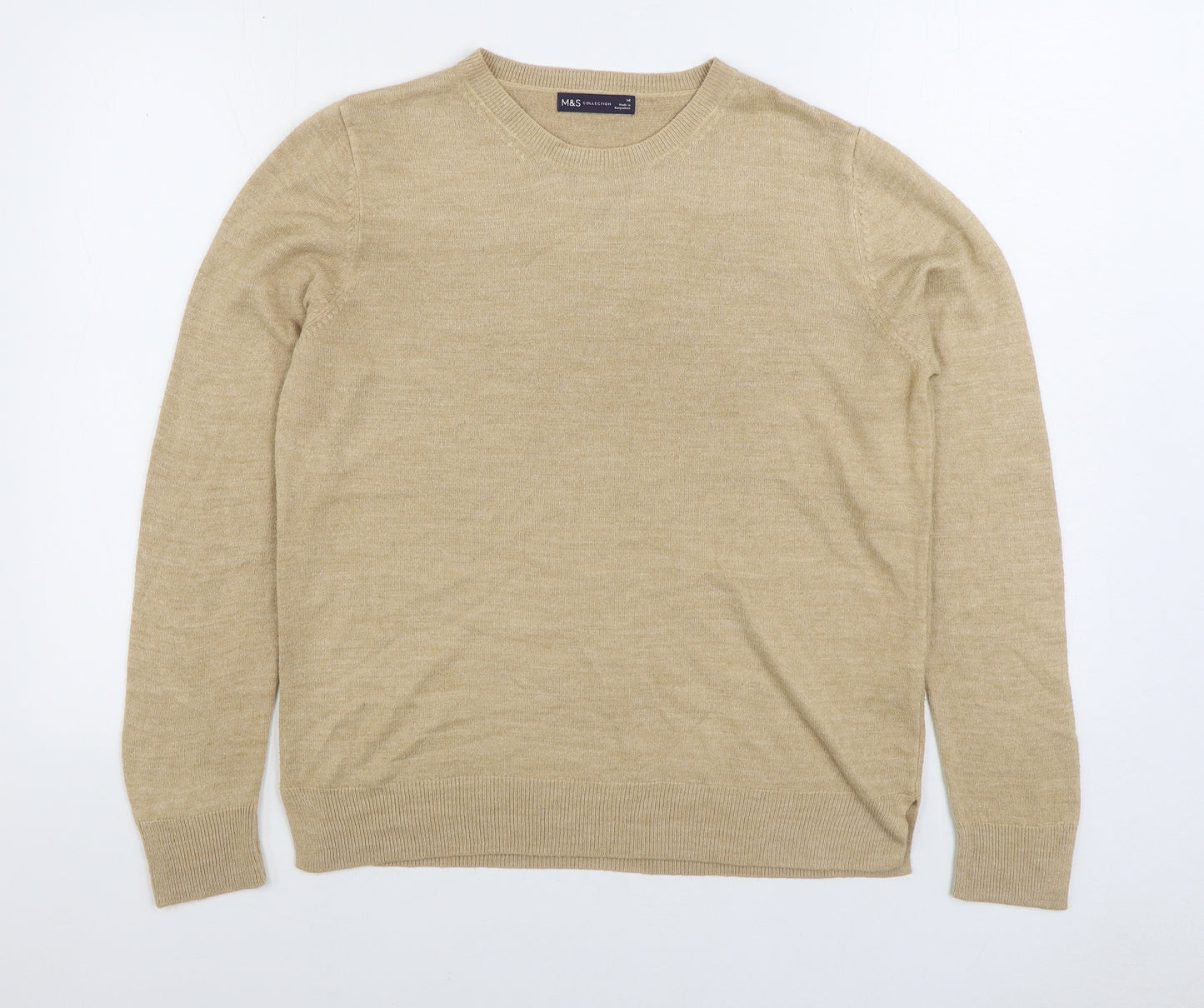 Marks and Spencer Womens Beige Round Neck Acrylic Pullover Jumper Size 14