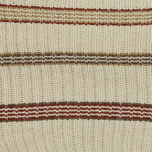 PEP&CO Womens Beige Boat Neck Striped Acrylic Pullover Jumper Size L