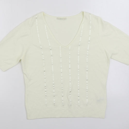 Marks and Spencer Womens Ivory V-Neck Acrylic Pullover Jumper Size 16