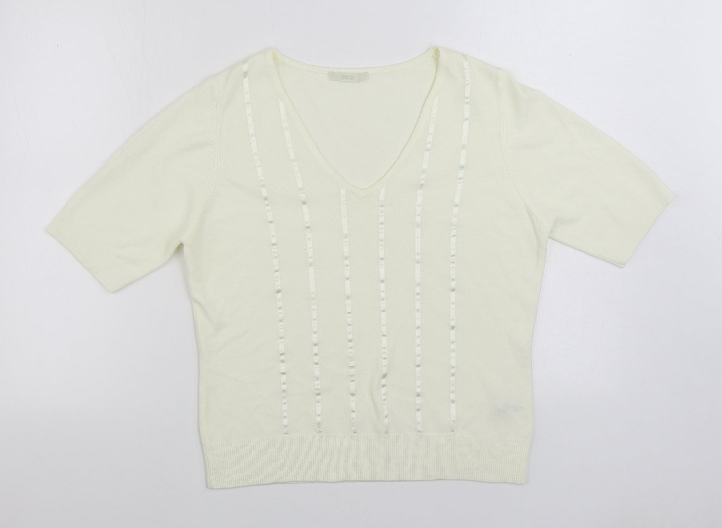 Marks and Spencer Womens Ivory V-Neck Acrylic Pullover Jumper Size 16