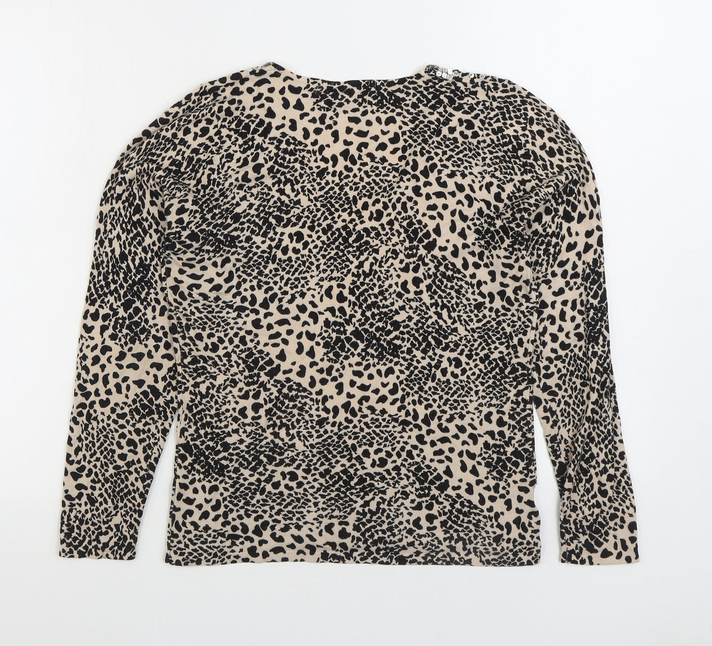 JEFF&CO Womens Brown V-Neck Animal Print Acrylic Pullover Jumper Size 10 - Leopard Print