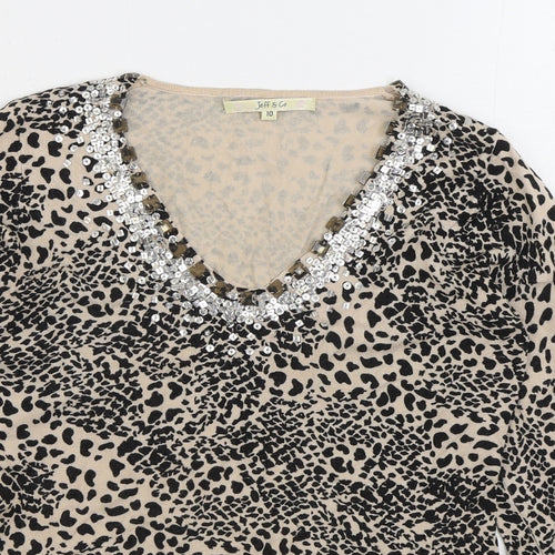 JEFF&CO Womens Brown V-Neck Animal Print Acrylic Pullover Jumper Size 10 - Leopard Print