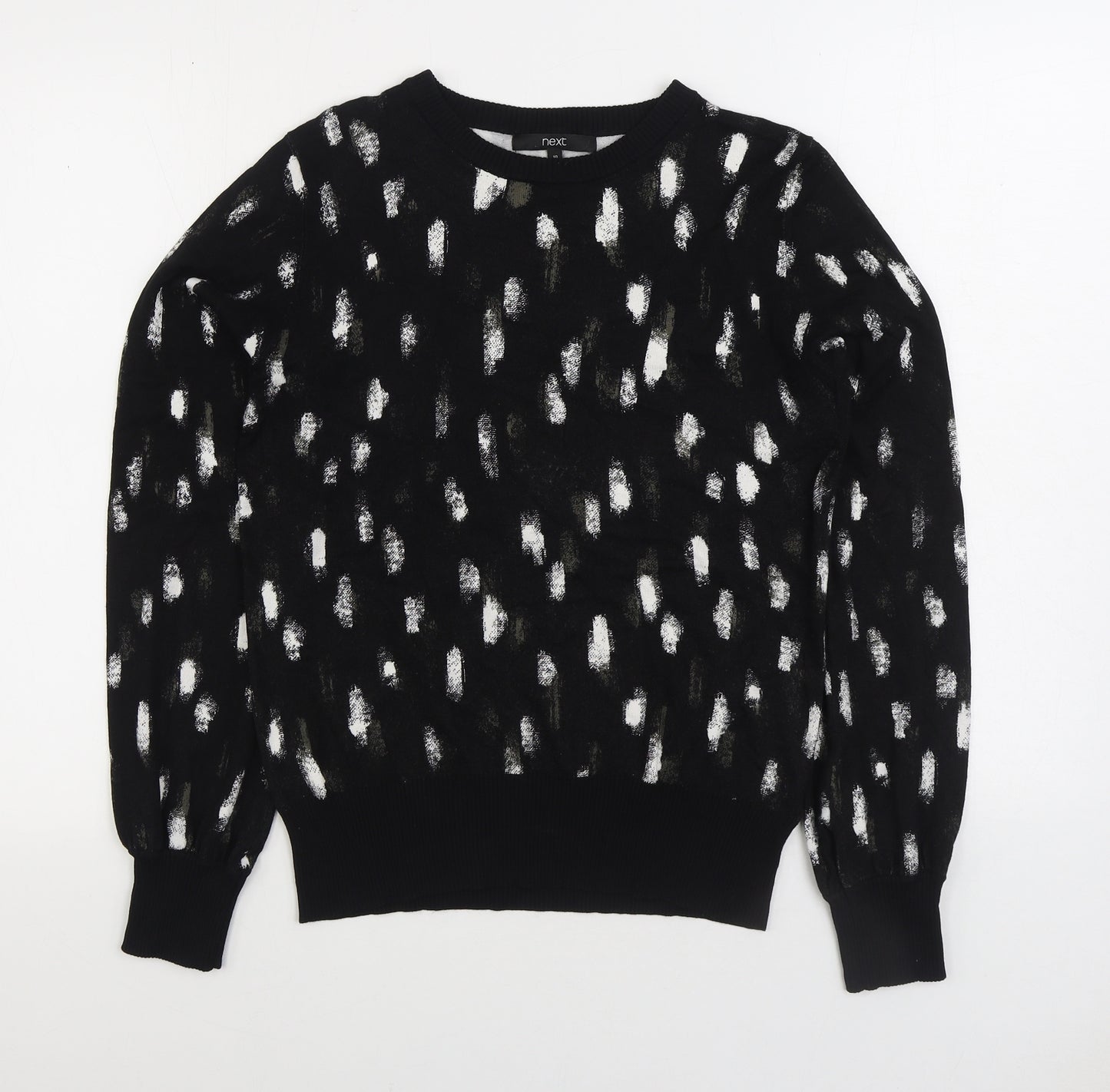 NEXT Womens Black Round Neck Geometric Viscose Pullover Jumper Size 10