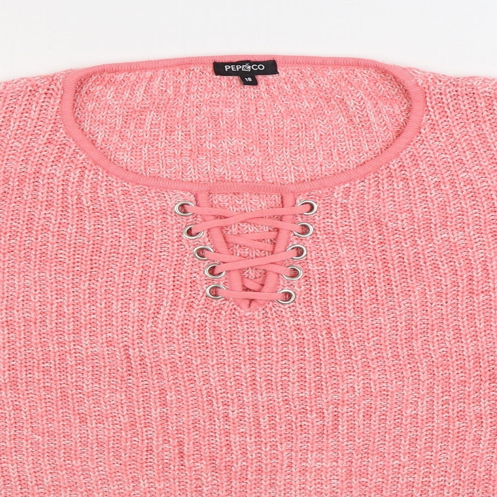 PEP&CO Womens Pink Round Neck Acrylic Pullover Jumper Size 18
