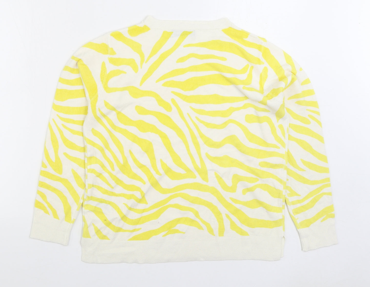 Marks and Spencer Womens Yellow Round Neck Animal Print Acrylic Pullover Jumper Size 16 - Zebra Print