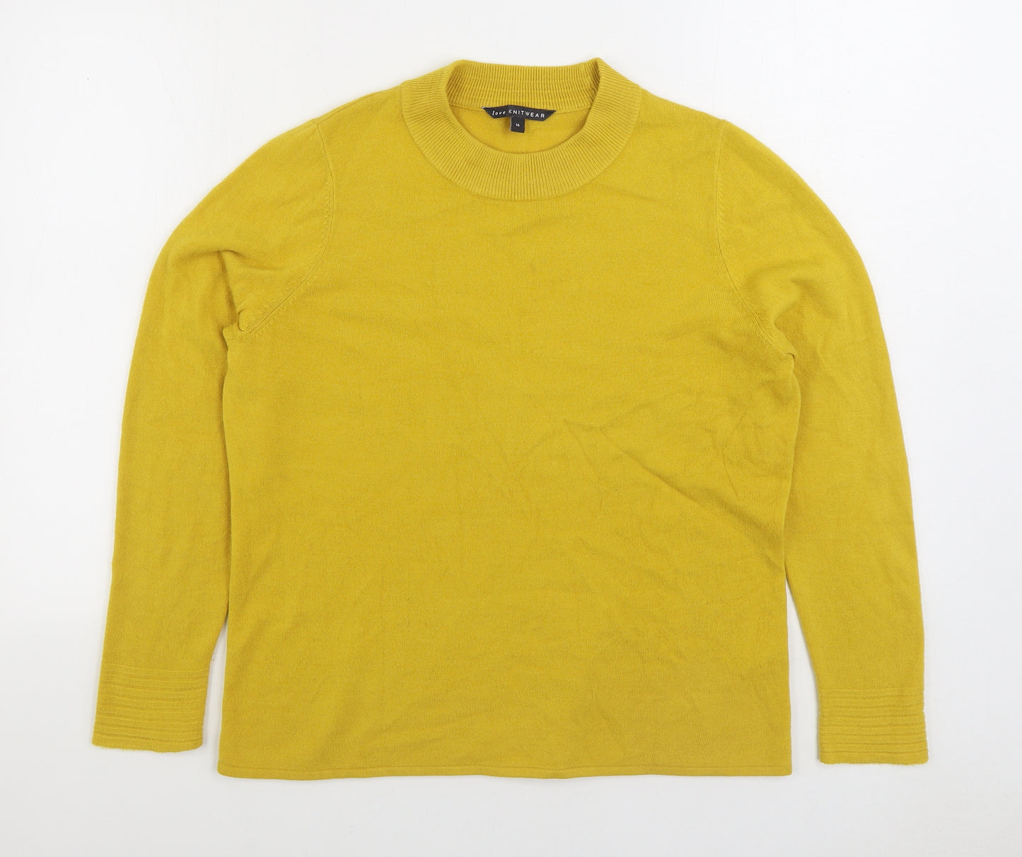 Bonmarché Womens Yellow Mock Neck Acrylic Pullover Jumper Size 16