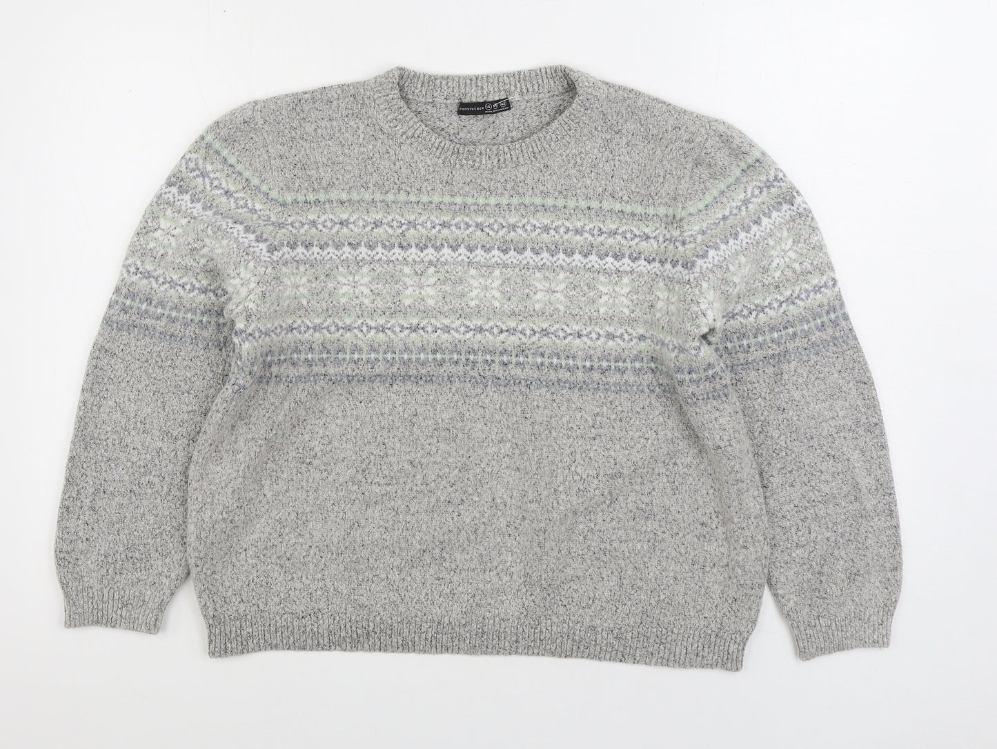 Atmosphere Womens Grey Round Neck Fair Isle Acrylic Pullover Jumper Size 16