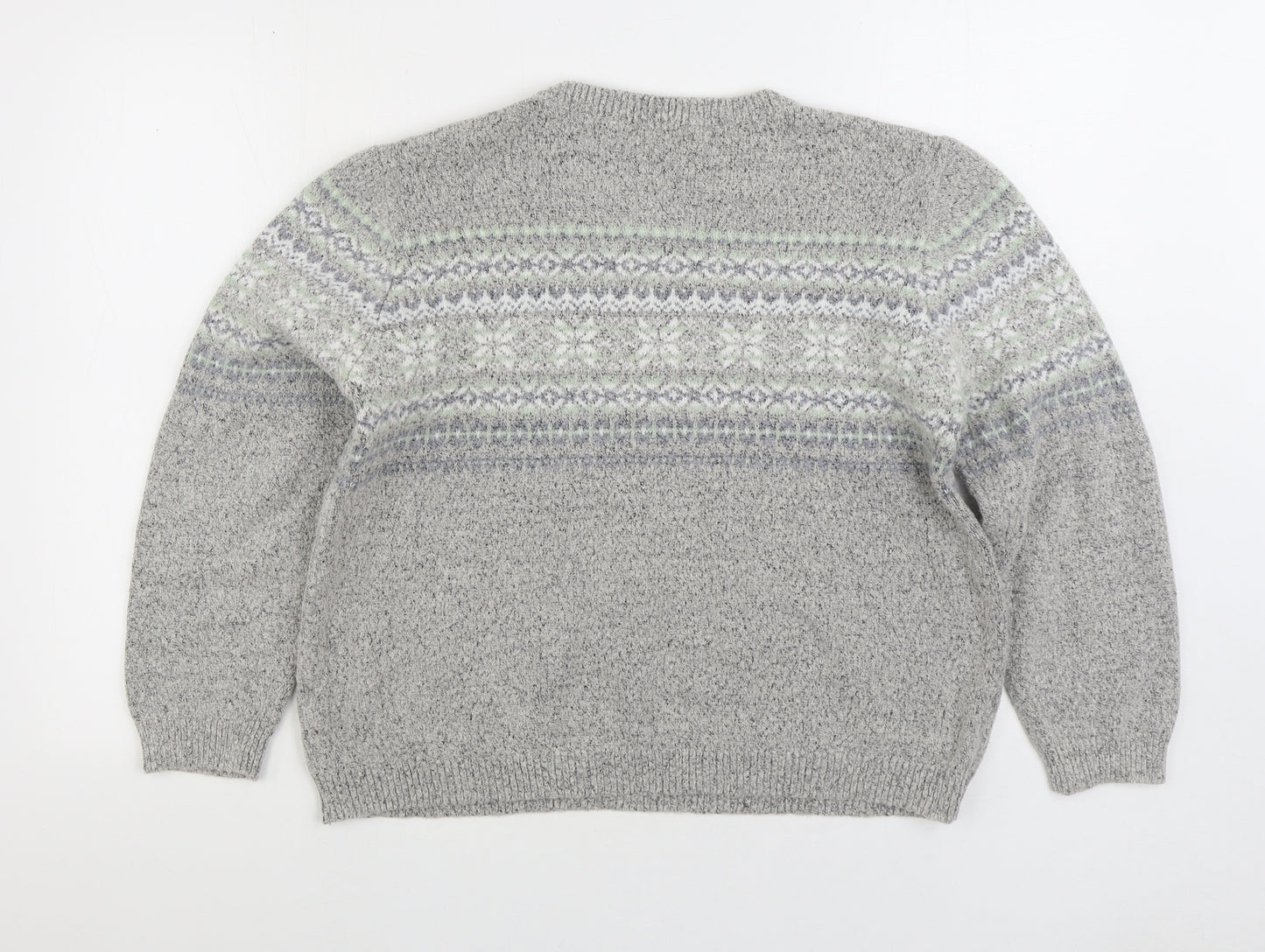 Atmosphere Womens Grey Round Neck Fair Isle Acrylic Pullover Jumper Size 16