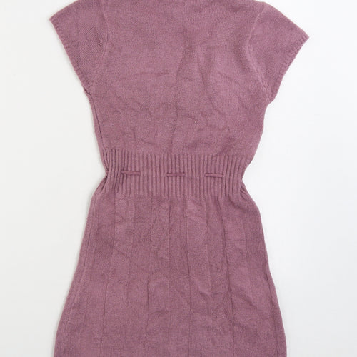 Busida Womens Purple V-Neck Polyester Pullover Jumper Size S