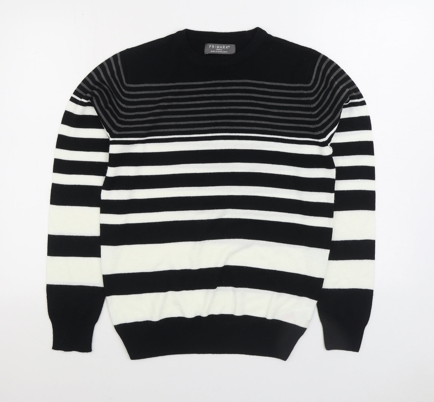 Primark Mens Black Mock Neck Striped Acrylic Pullover Jumper Size S