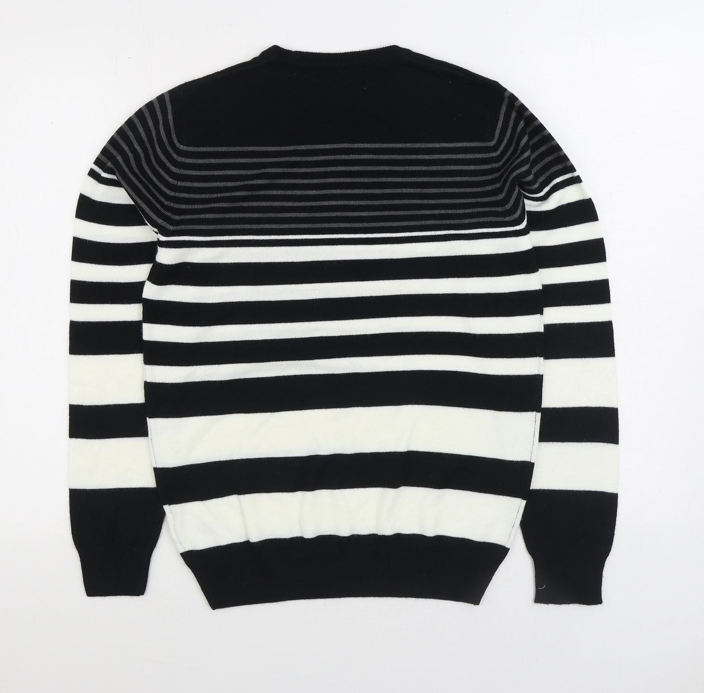 Primark Mens Black Mock Neck Striped Acrylic Pullover Jumper Size S