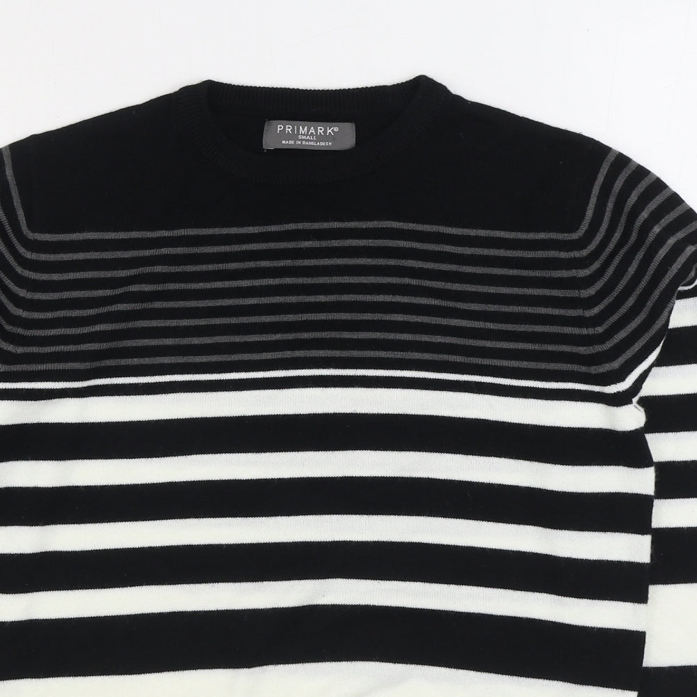 Primark Mens Black Mock Neck Striped Acrylic Pullover Jumper Size S