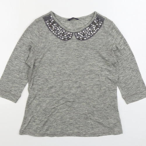 Marks and Spencer Womens Grey Acrylic Basic T-Shirt Size 10 Boat Neck