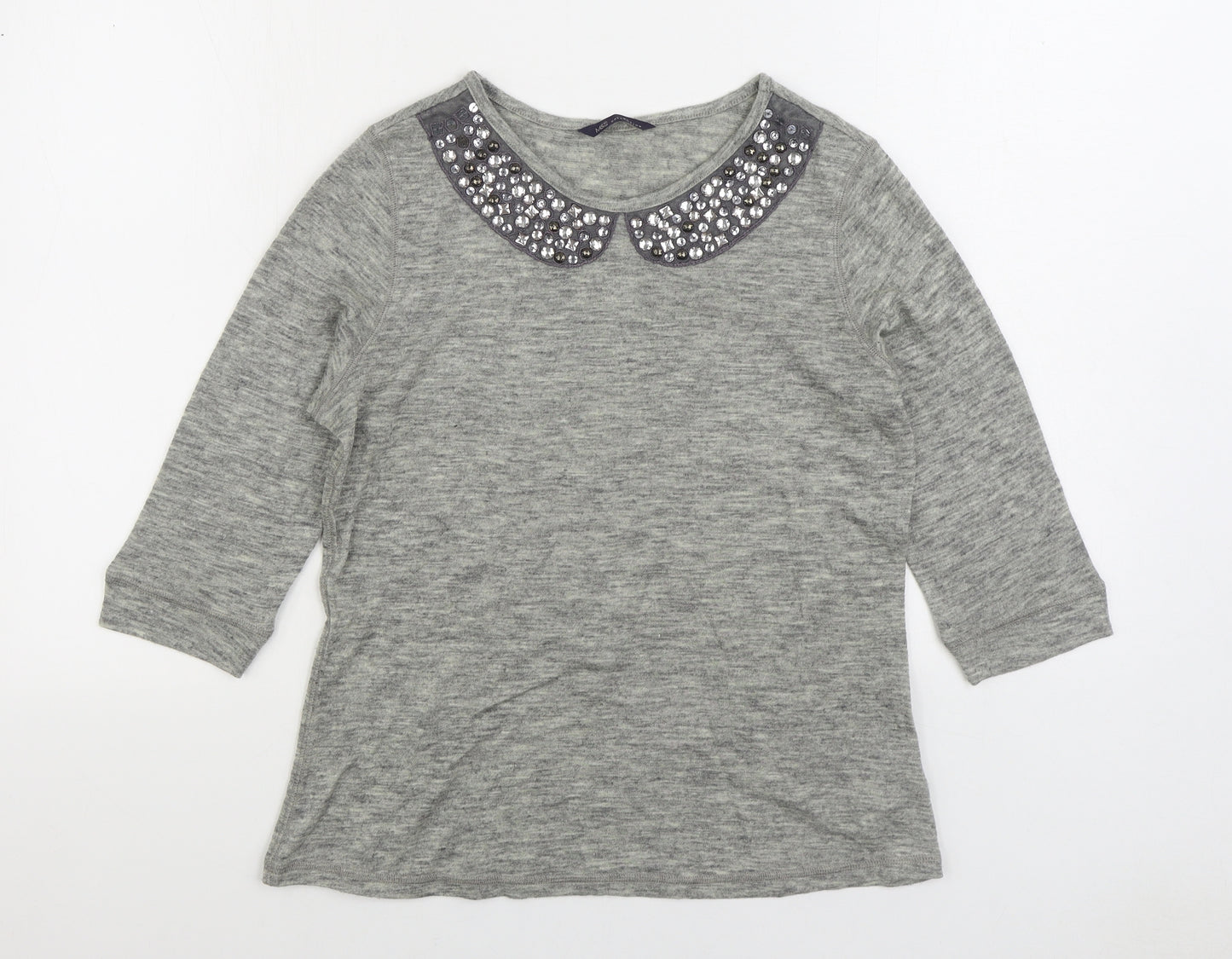 Marks and Spencer Womens Grey Acrylic Basic T-Shirt Size 10 Boat Neck