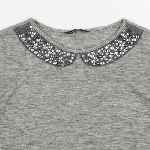 Marks and Spencer Womens Grey Acrylic Basic T-Shirt Size 10 Boat Neck