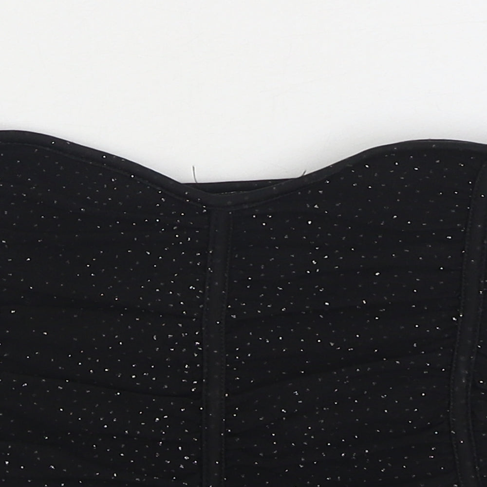 Chemistry Womens Black Polka Dot Polyester Cropped Blouse Size 8 Off the Shoulder - Bandeau