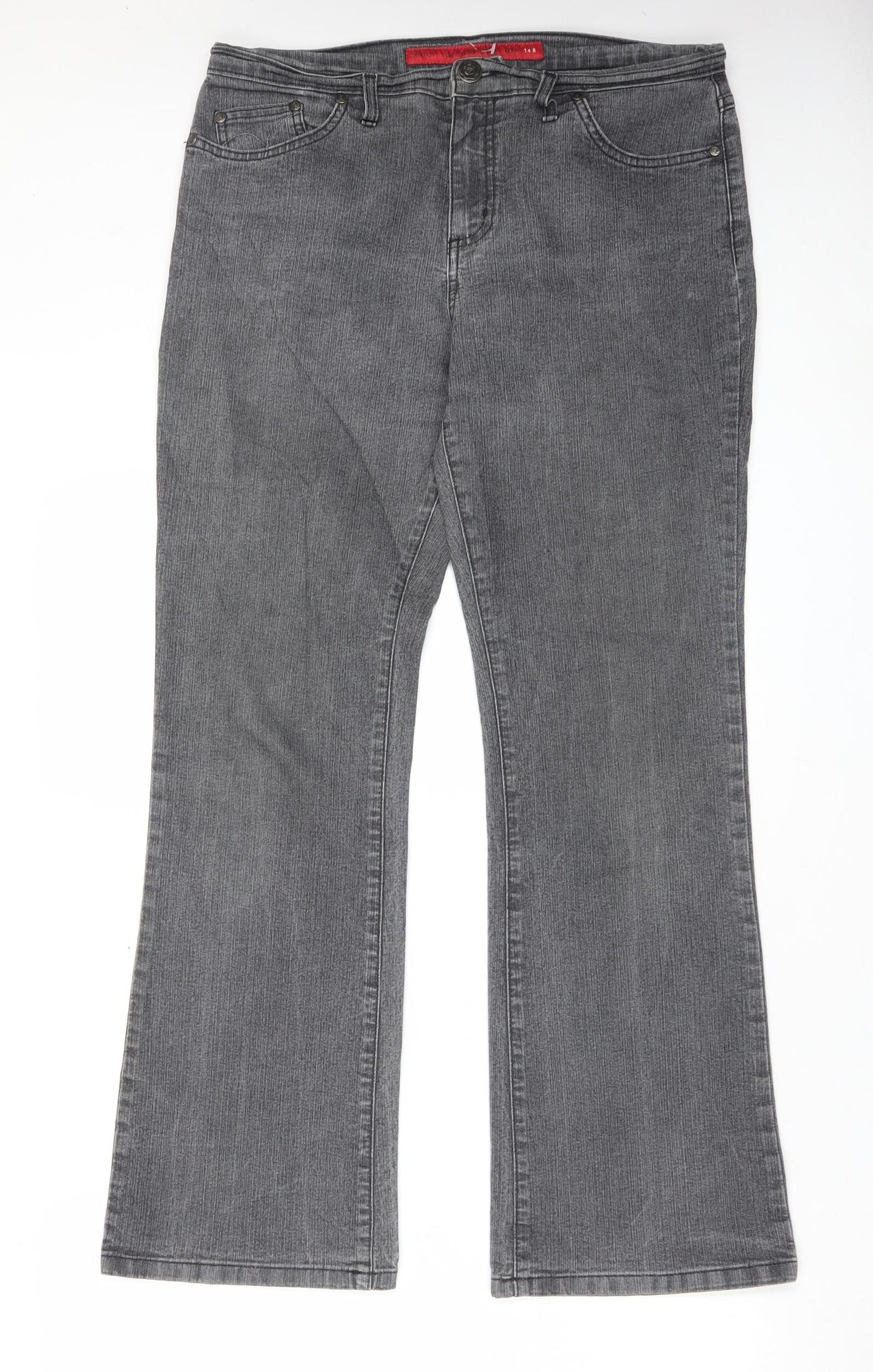 Per Una Womens Grey Cotton Straight Jeans Size 14 L30 in Regular Button