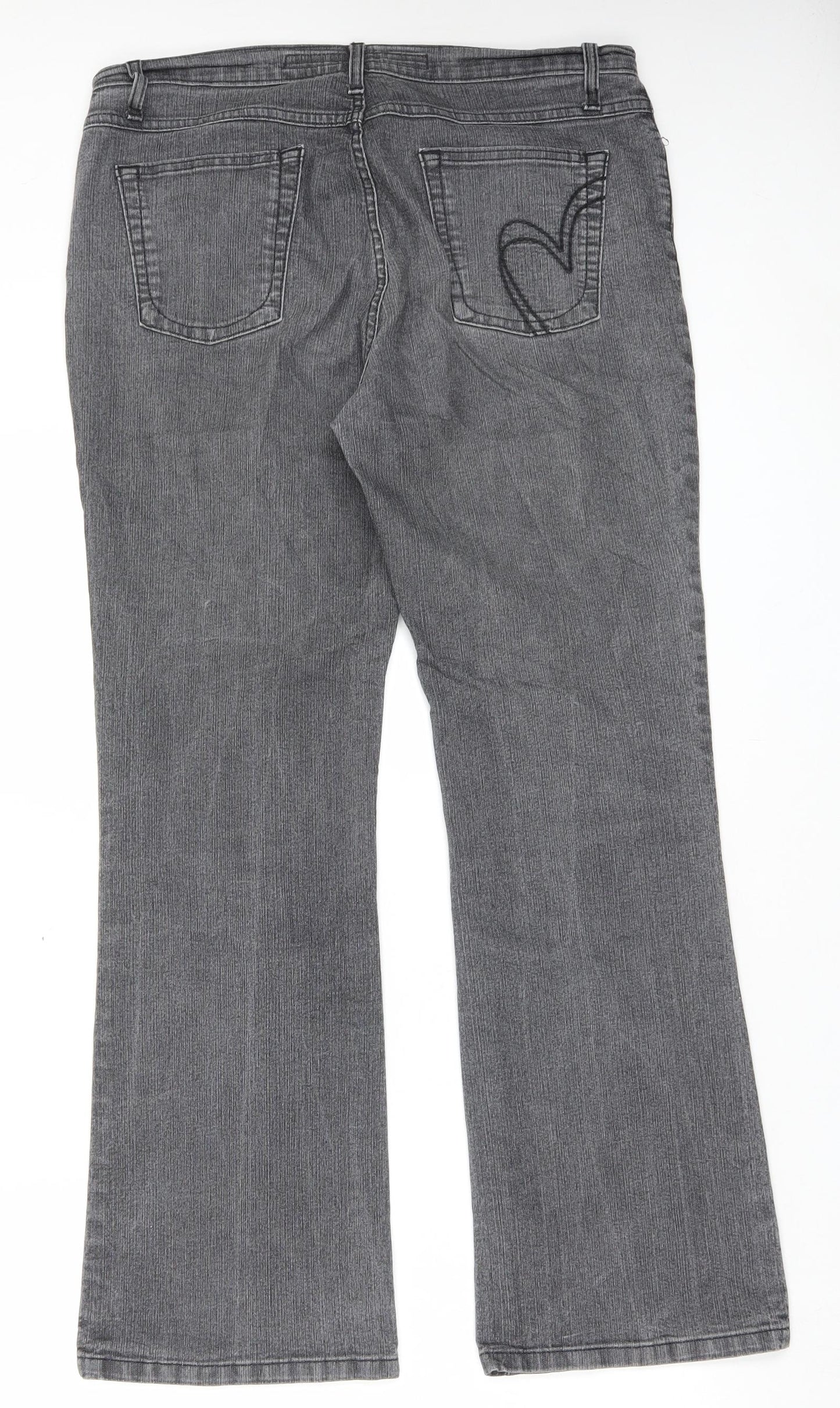 Per Una Womens Grey Cotton Straight Jeans Size 14 L30 in Regular Button