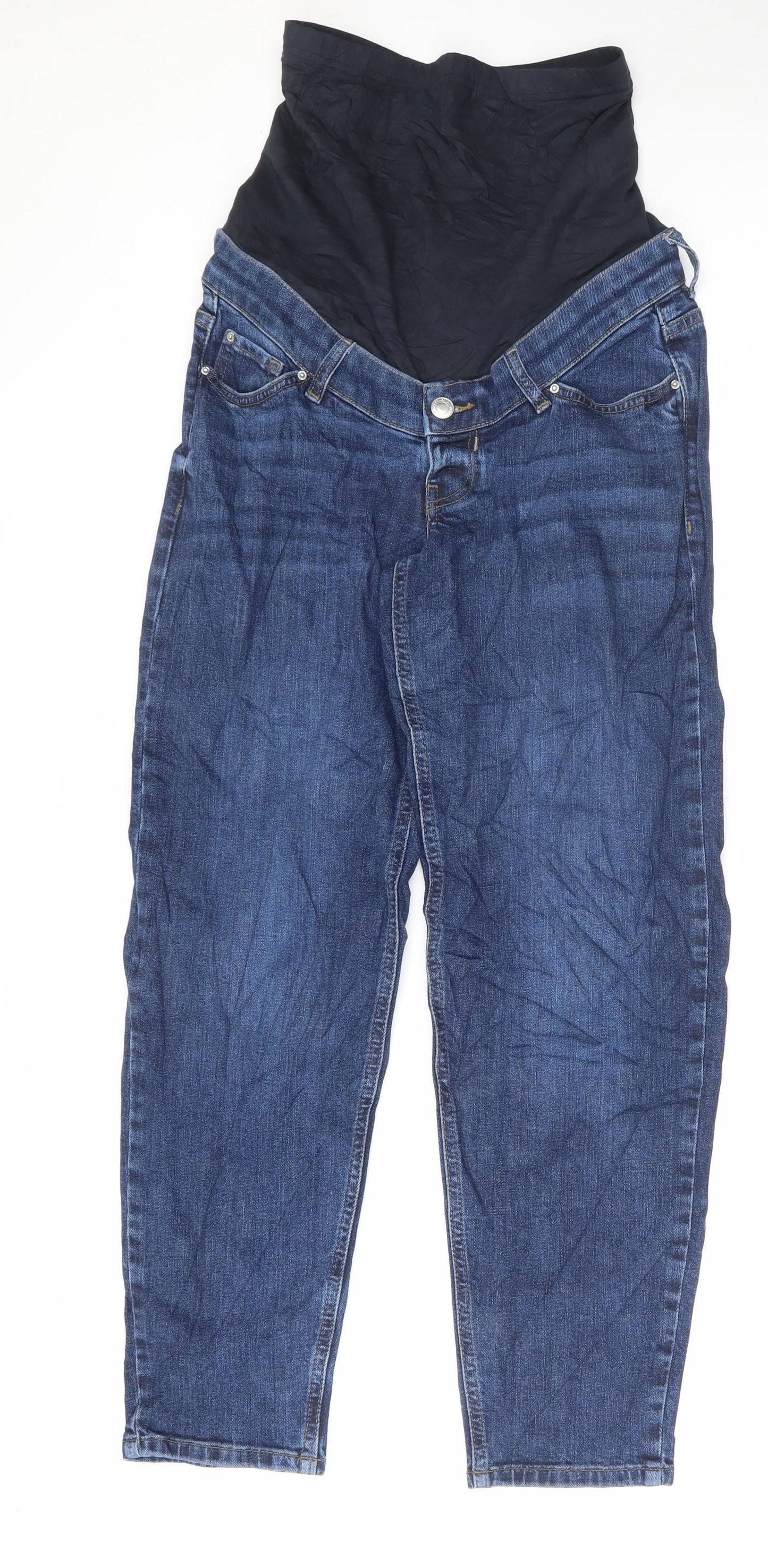 Marks and Spencer Womens Blue Cotton Mom Jeans Size 8 L28 in Regular Button