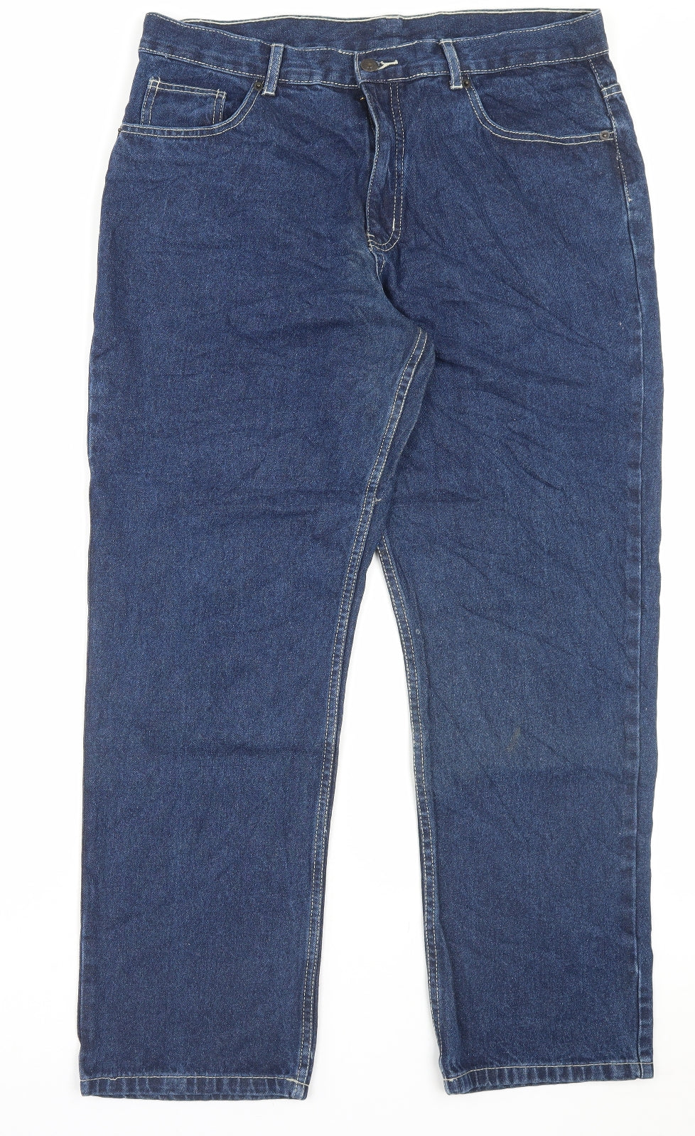 F&F Mens Blue Cotton Straight Jeans Size 36 in L30 in Regular Button