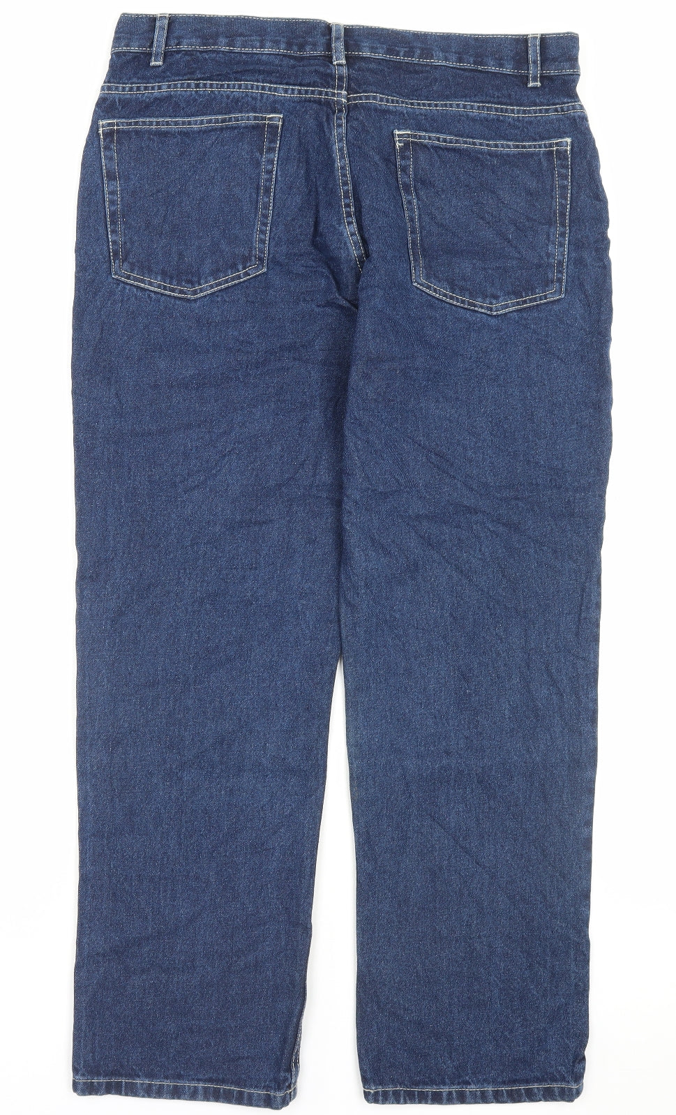 F&F Mens Blue Cotton Straight Jeans Size 36 in L30 in Regular Button