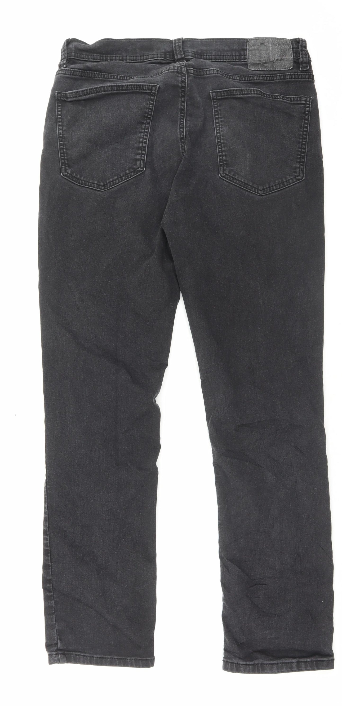 F&F Mens Black Cotton Straight Jeans Size 36 in L32 in Slim Button