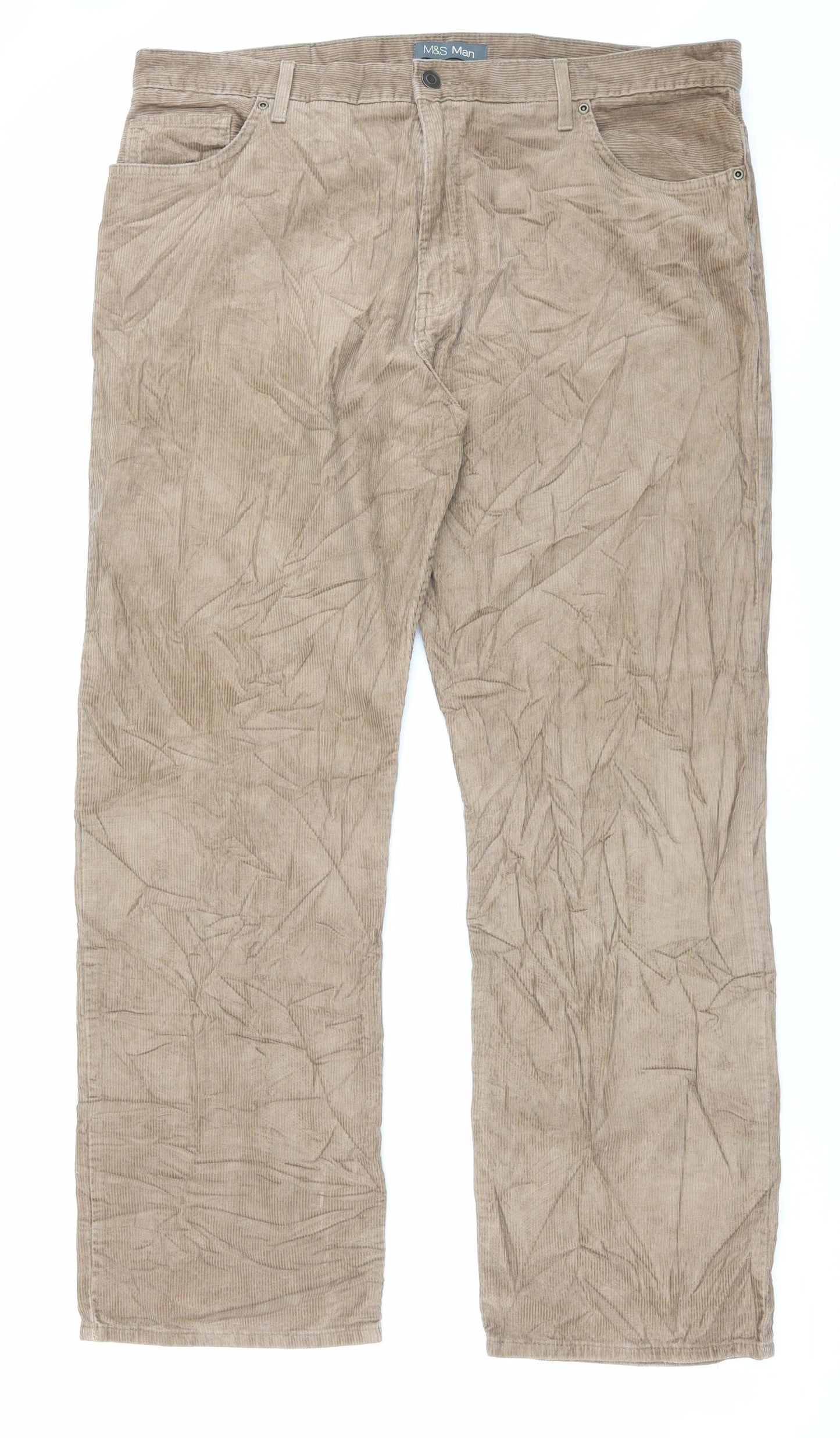 Marks and Spencer Mens Brown Cotton Trousers Size 40 in L31 in Regular Button