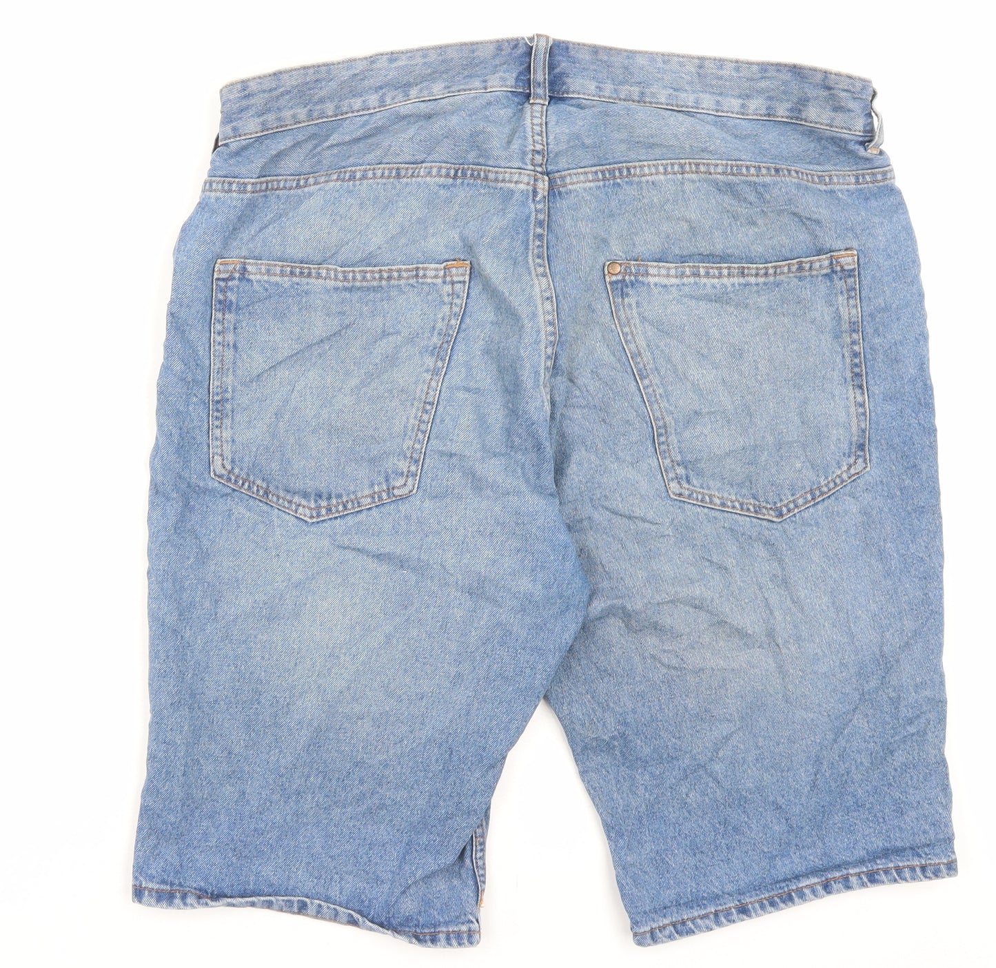H&M Mens Blue Cotton Bermuda Shorts Size 38 in L10 in Slim Button