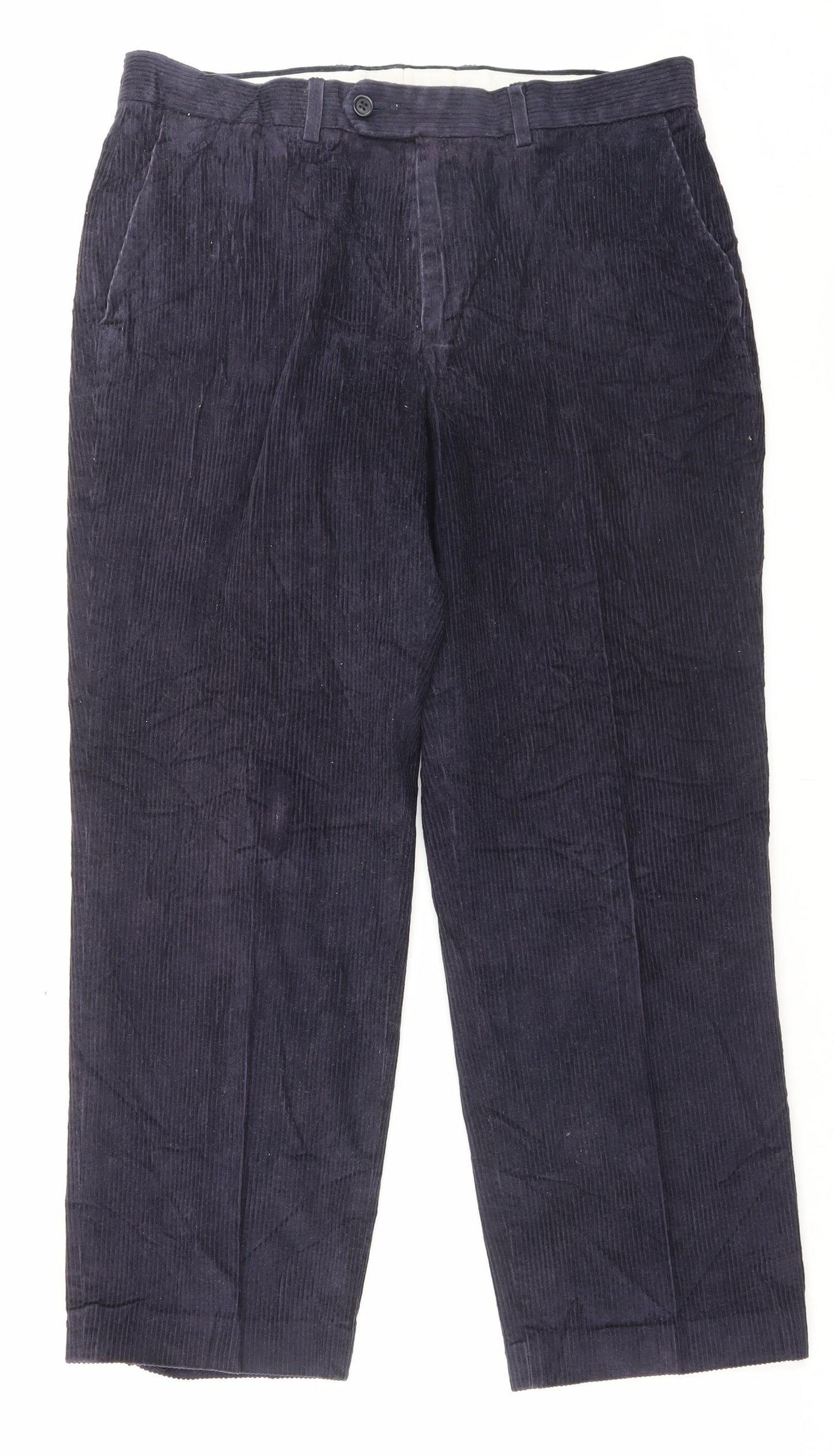 Marks and Spencer Mens Blue Cotton Trousers Size 34 in L29 in Regular Button