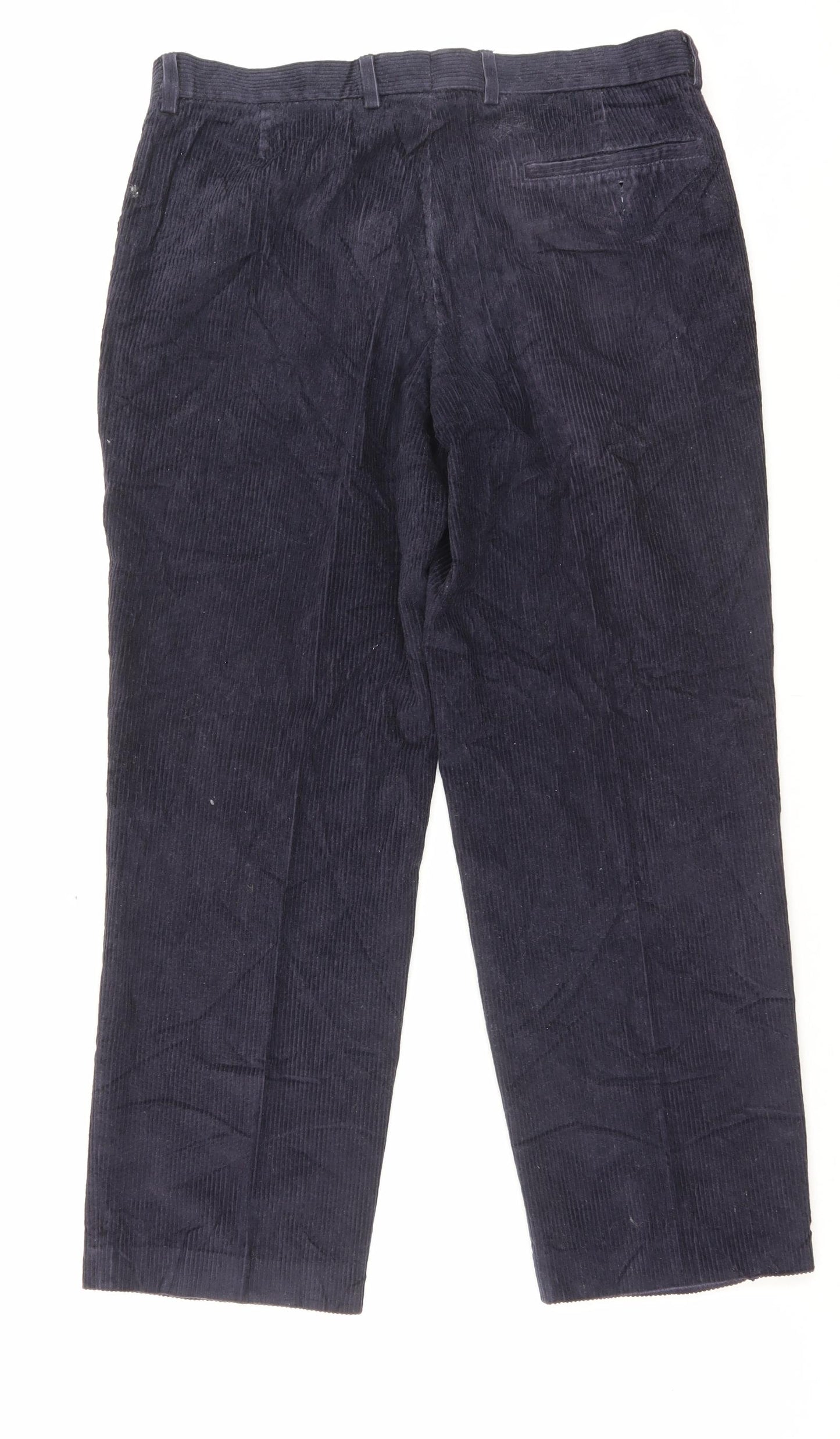 Marks and Spencer Mens Blue Cotton Trousers Size 34 in L29 in Regular Button