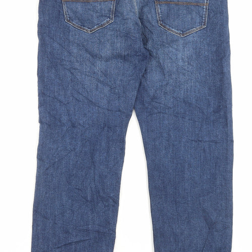 Marks and Spencer Mens Blue Cotton Straight Jeans Size 36 in L31 in Regular Button