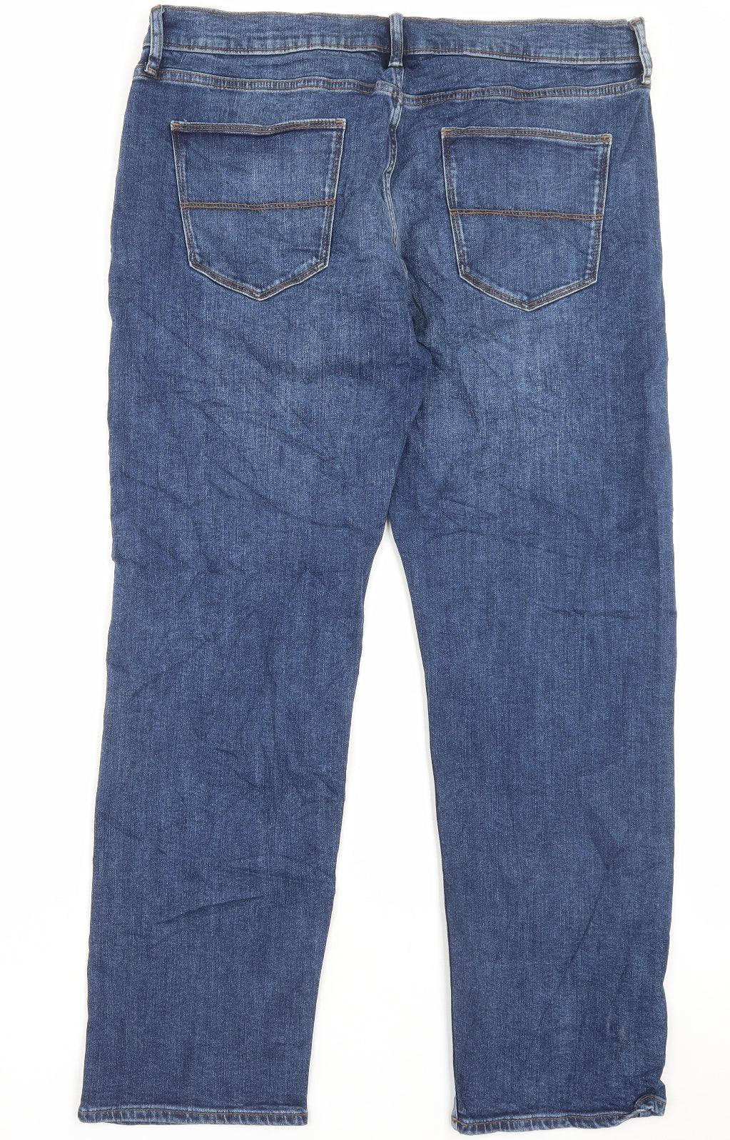Marks and Spencer Mens Blue Cotton Straight Jeans Size 36 in L31 in Regular Button