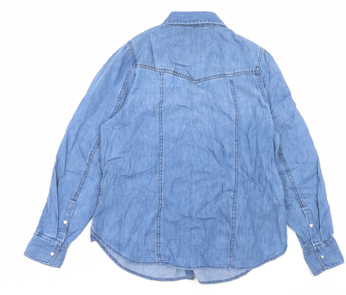 Per Una Womens Blue Cotton Basic Button-Up Size 12 Collared