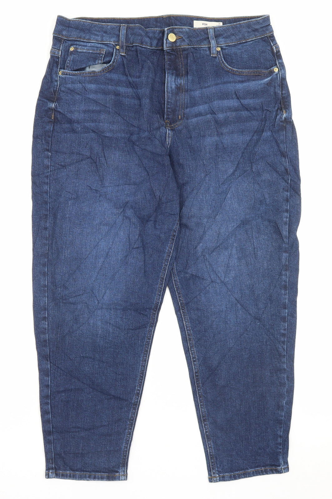 Marks and Spencer Womens Blue Cotton Mom Jeans Size 16 L25 in Regular Button