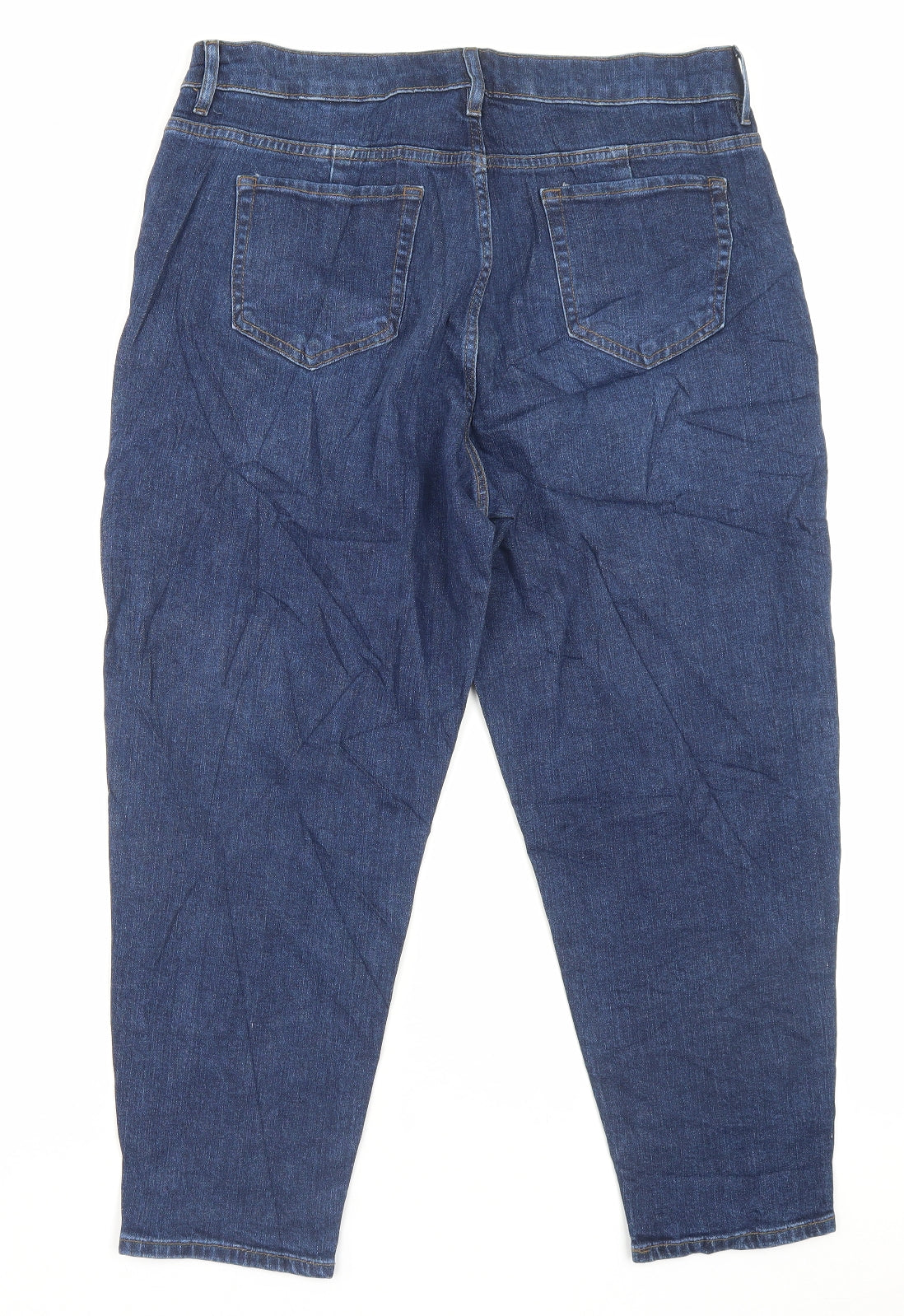 Marks and Spencer Womens Blue Cotton Mom Jeans Size 16 L25 in Regular Button