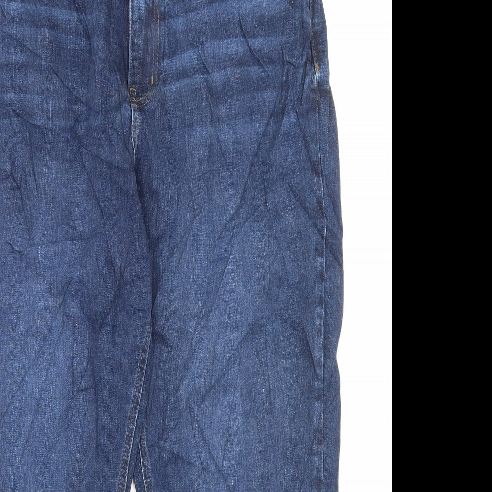 Marks and Spencer Womens Blue Cotton Mom Jeans Size 16 L25 in Regular Button