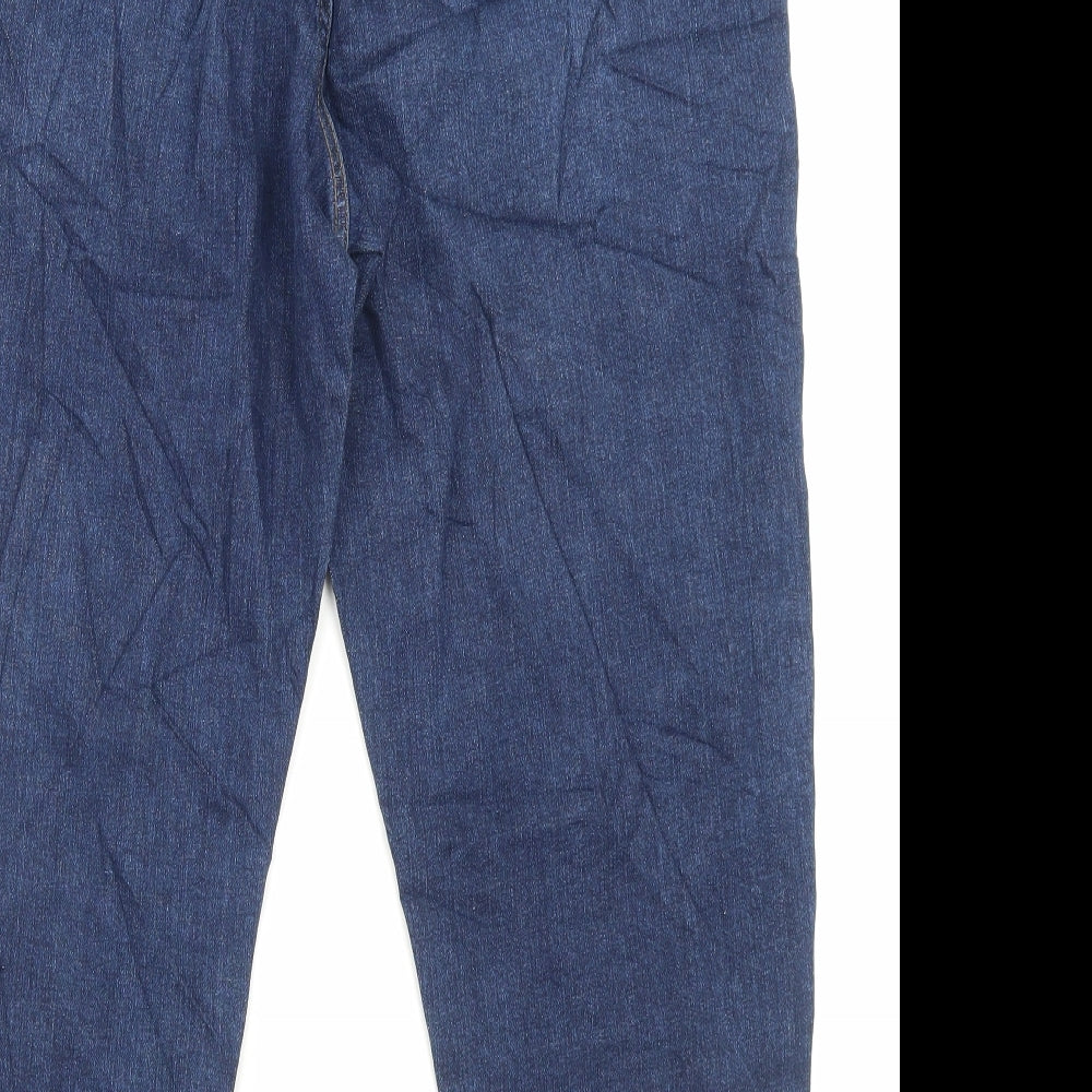 Marks and Spencer Womens Blue Cotton Mom Jeans Size 16 L25 in Regular Button
