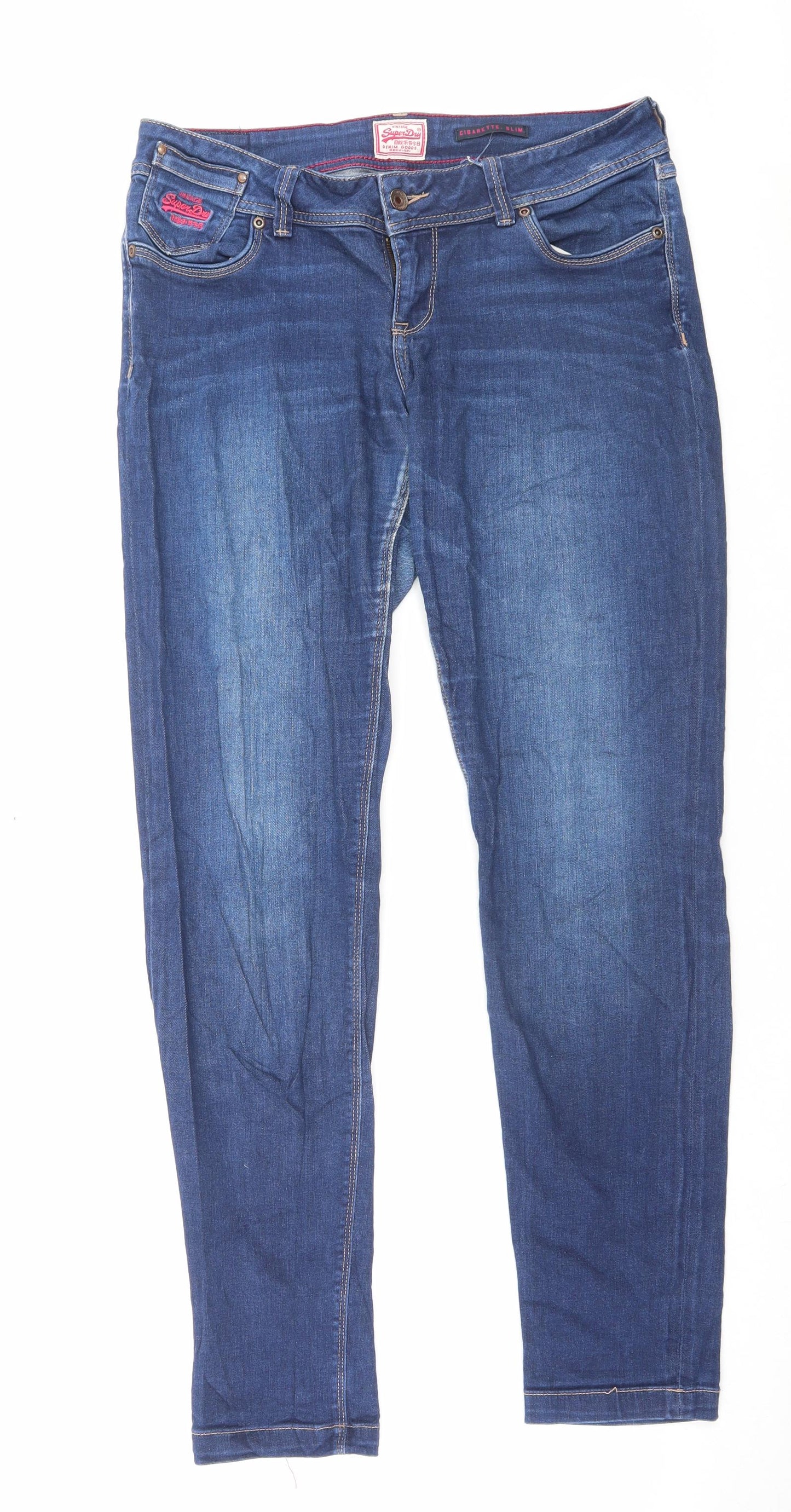 Superdry Womens Blue Cotton Straight Jeans Size 32 in L32 in Slim Button