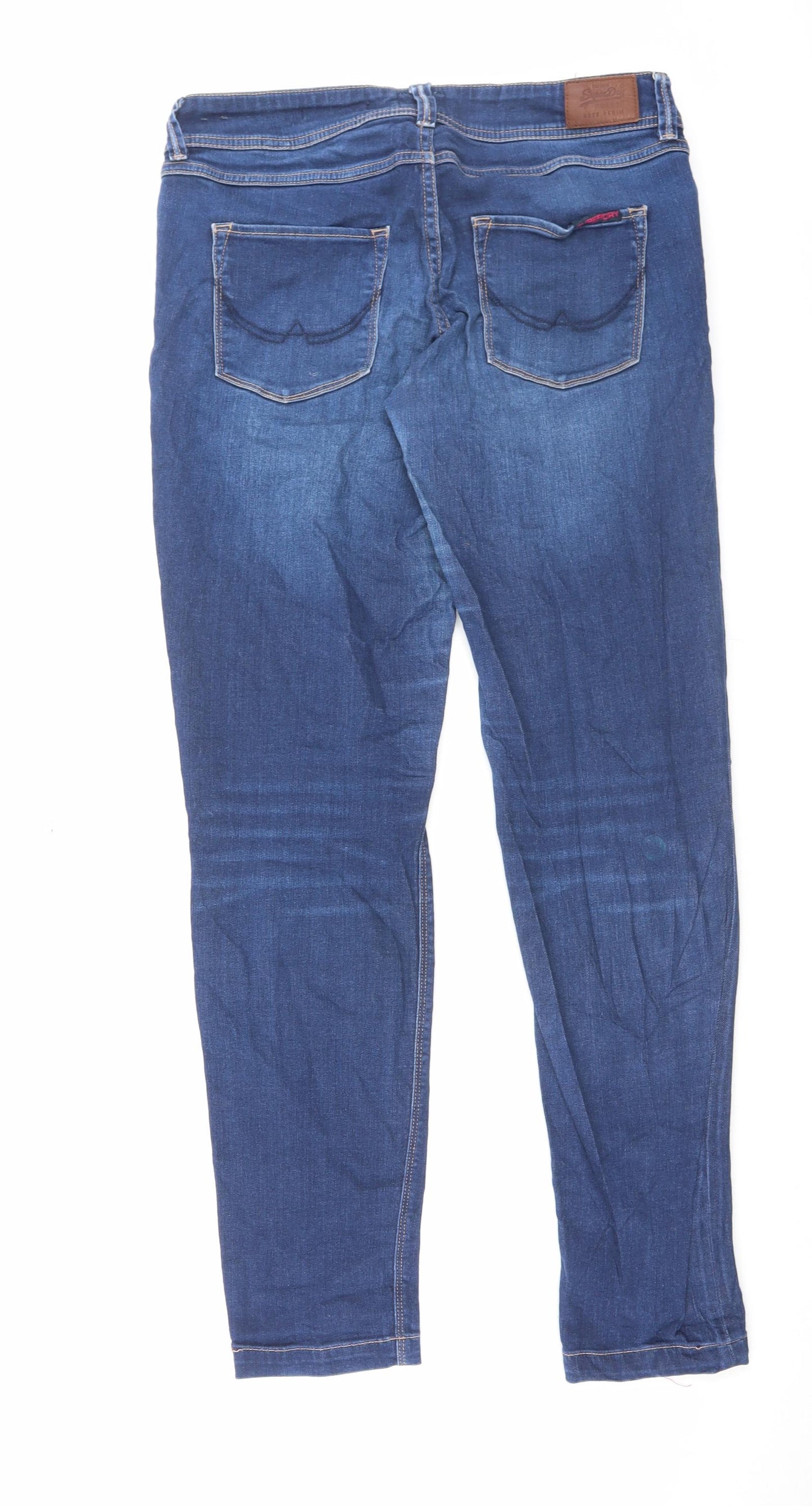 Superdry Womens Blue Cotton Straight Jeans Size 32 in L32 in Slim Button