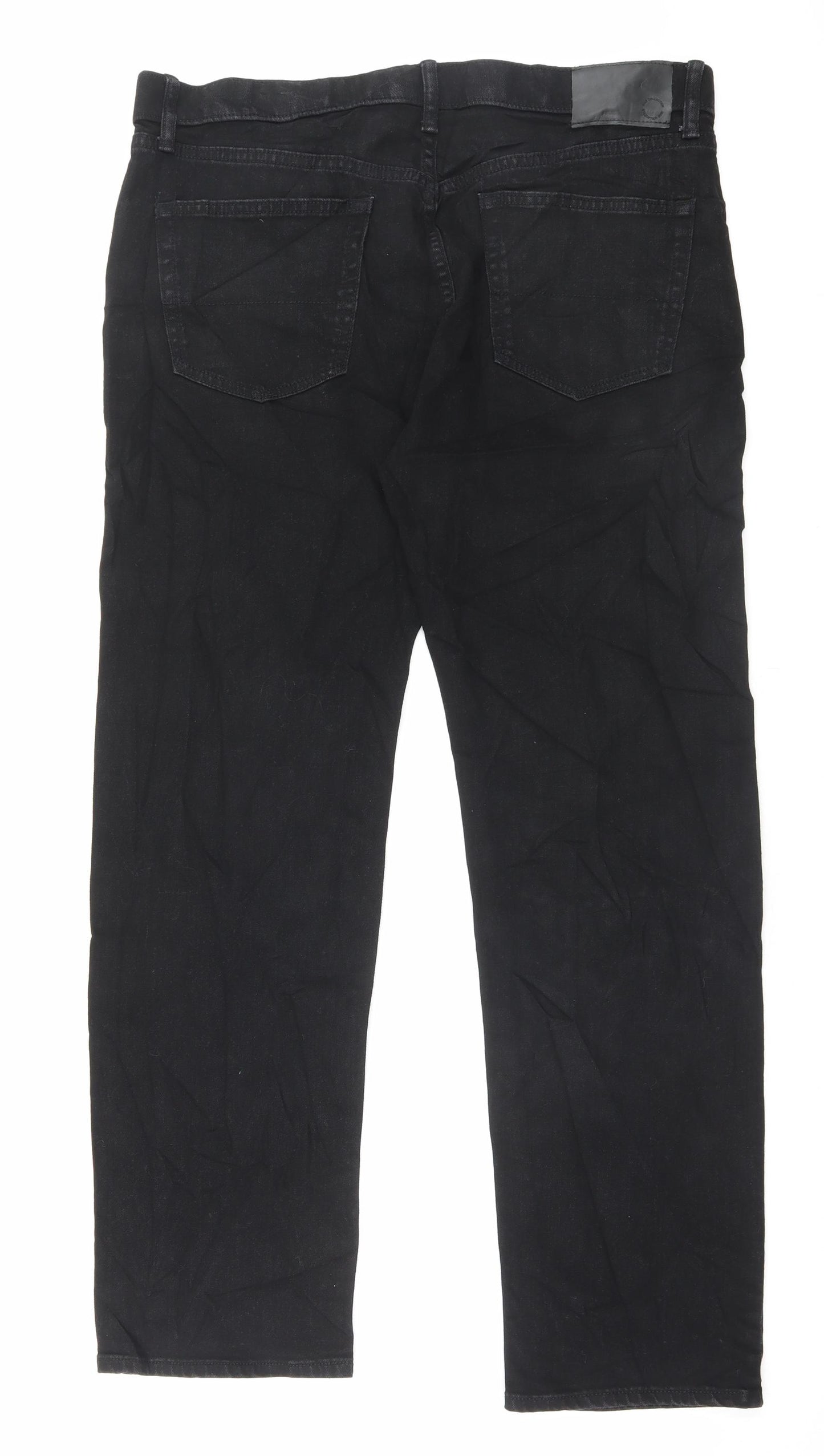 Marks and Spencer Mens Black Cotton Straight Jeans Size 36 in L31 in Regular Button