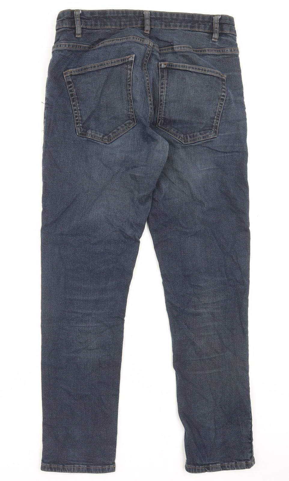 George Mens Blue Cotton Straight Jeans Size 34 in L30 in Slim Button - Short Leg