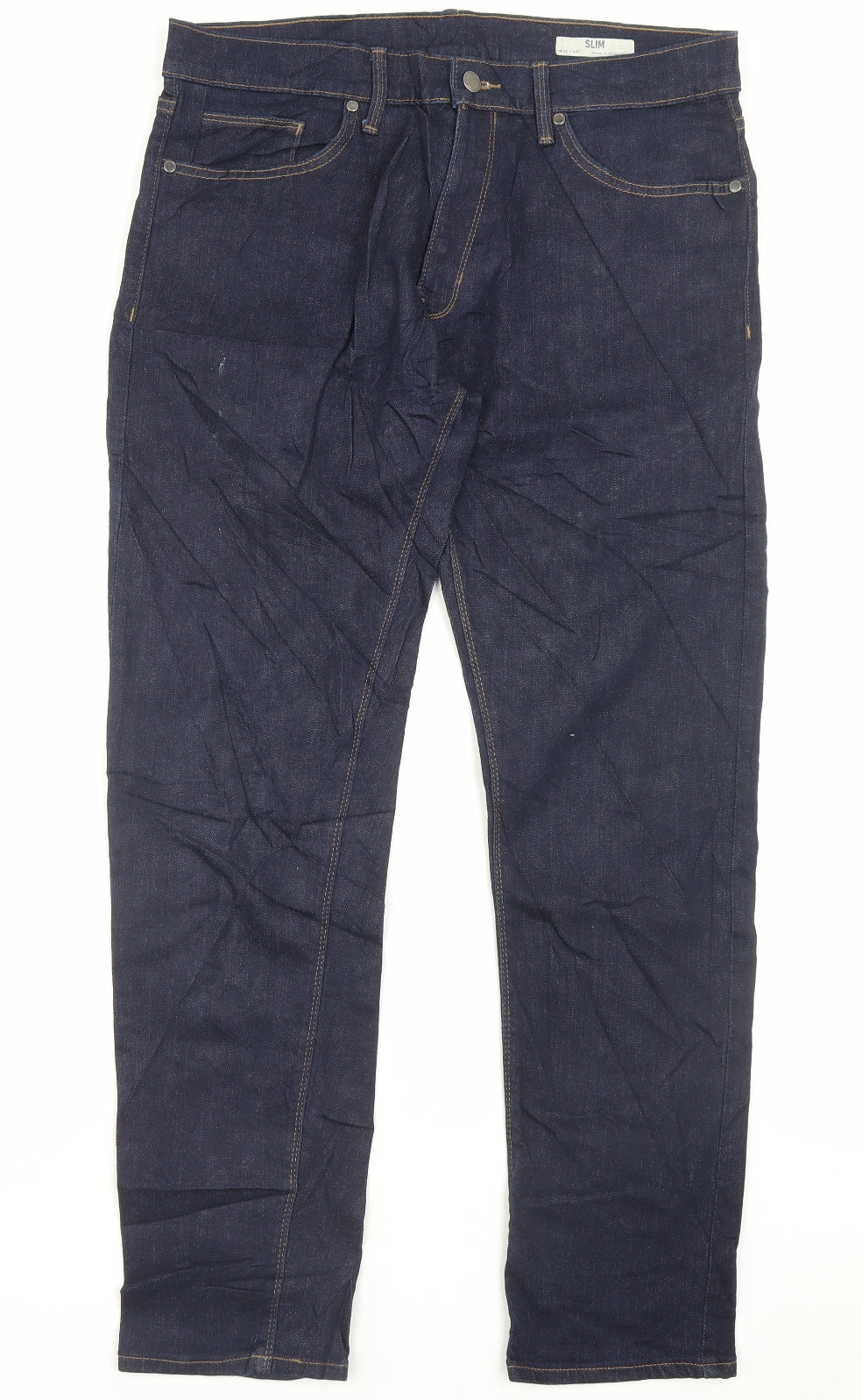 Marks and Spencer Mens Blue Cotton Straight Jeans Size 34 in L31 in Slim Button