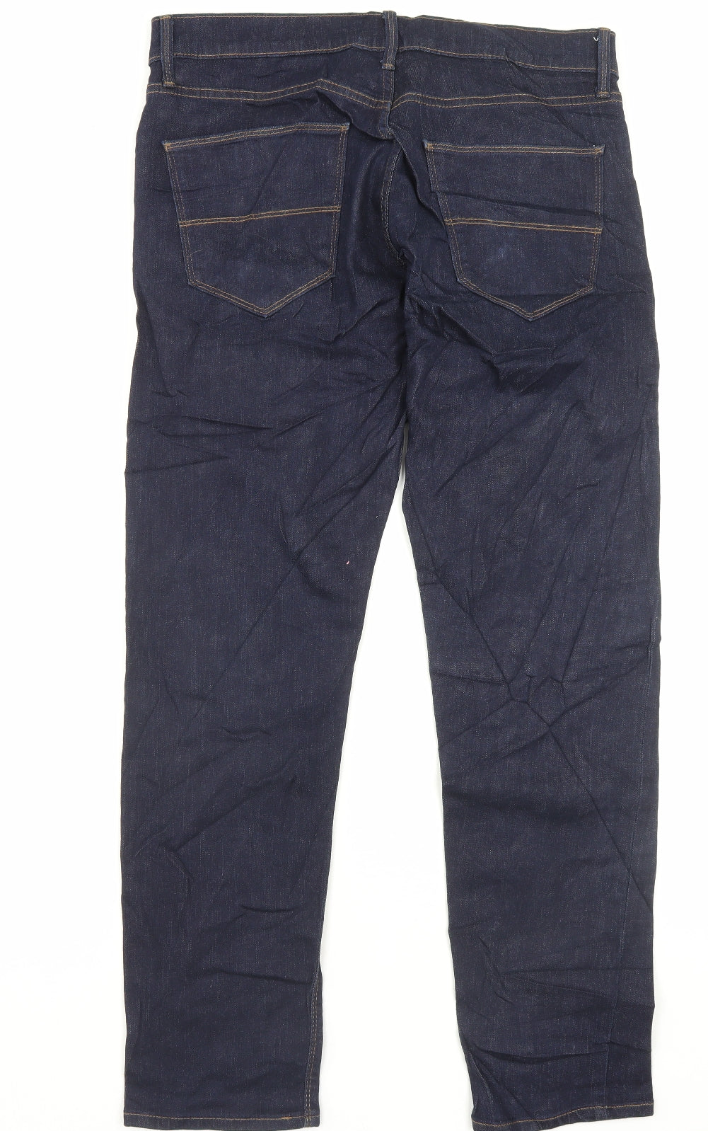 Marks and Spencer Mens Blue Cotton Straight Jeans Size 34 in L31 in Slim Button