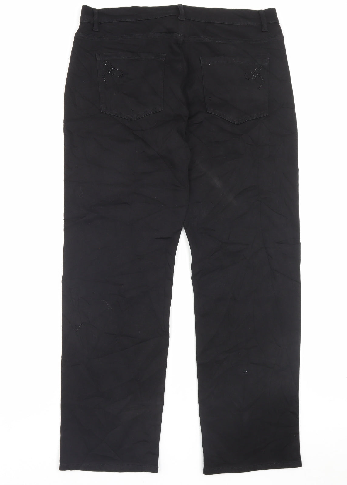 Per Una Womens Black Cotton Straight Jeans Size 16 L28 in Regular Button